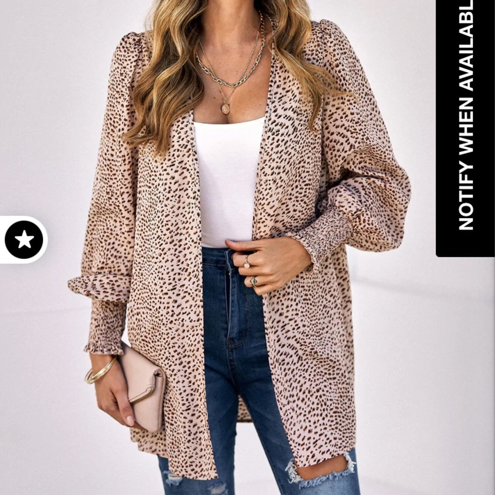 PRINTED LANTERN SLEEVE OPEN FRONT TOP